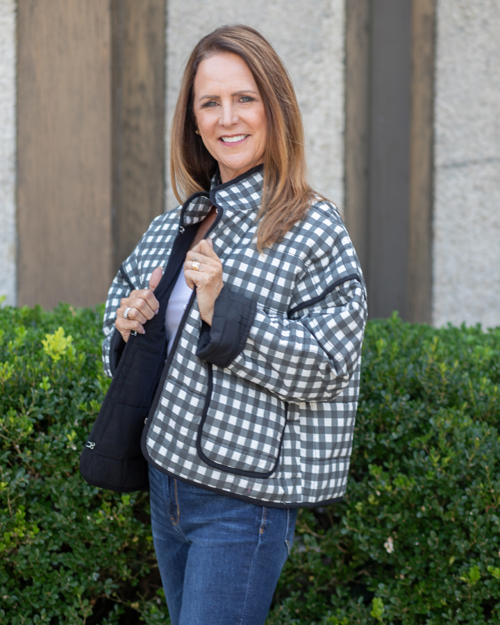 Black Plaid Trim Jacket