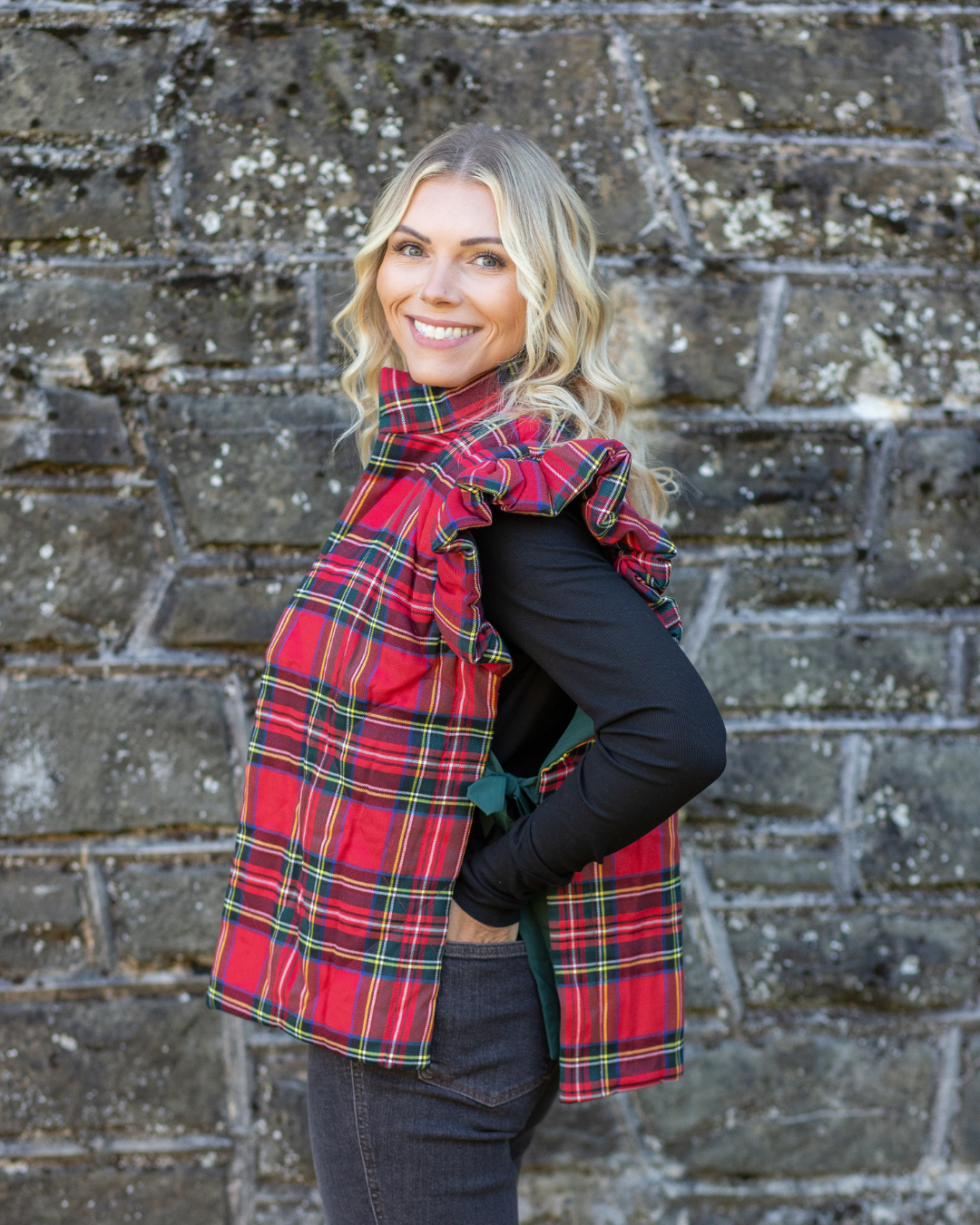 Smock Puffer Vest - Red Plaid