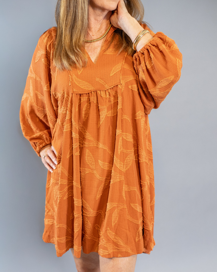 V-Neck Embroidered Dress in Orange