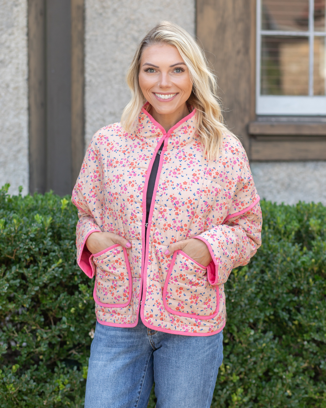 Pink Quilted Trim Jacket