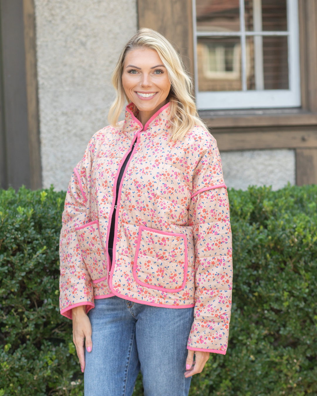 Pink Quilted Trim Jacket