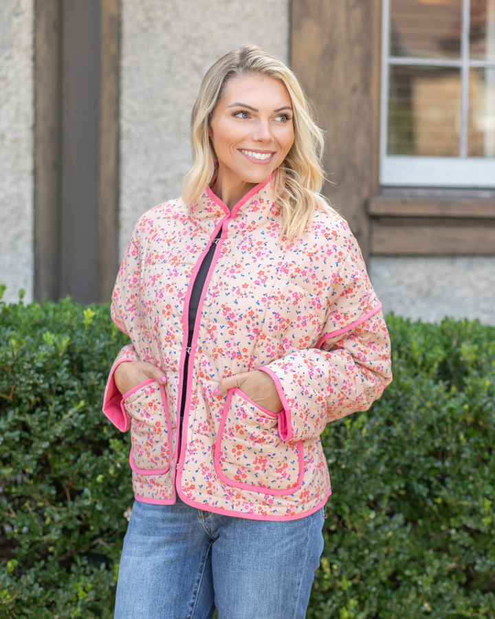 Pink Quilted Trim Jacket