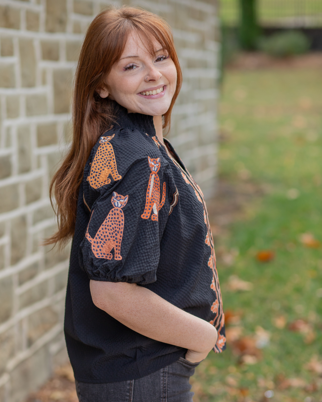 Textured Cheetah Embroidered Blouse