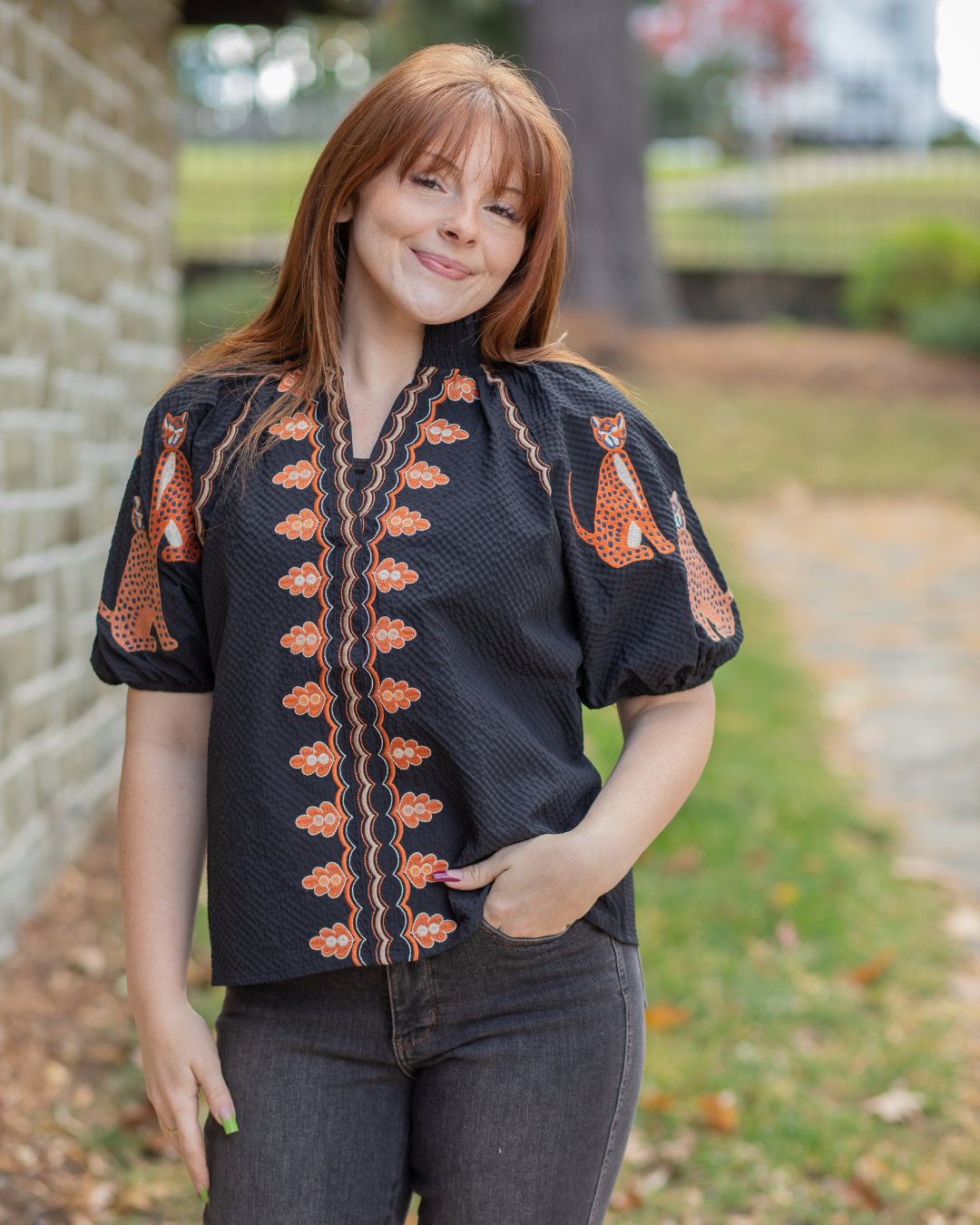 Textured Cheetah Embroidered Blouse