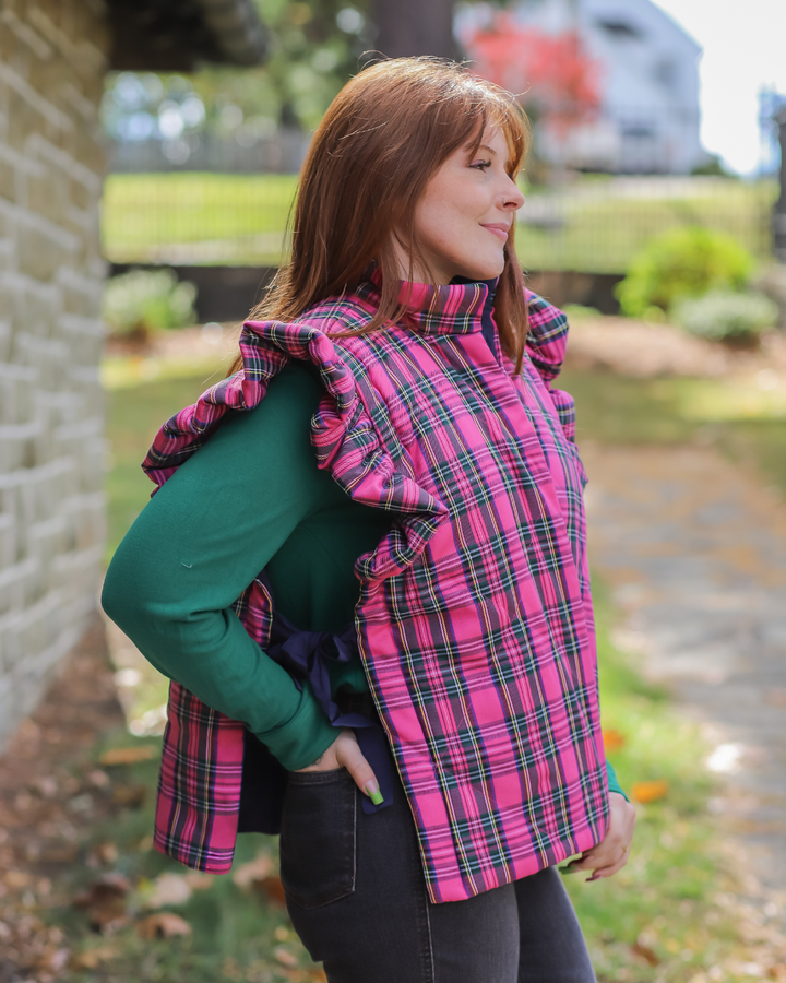 Reversible Plaid Smock Puffer Vest