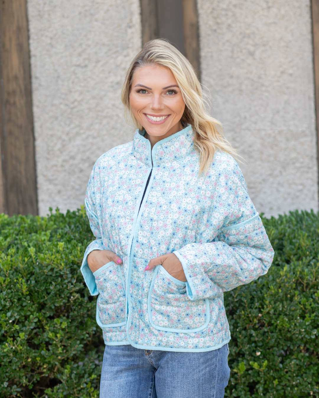Blue Floral Trim Jacket