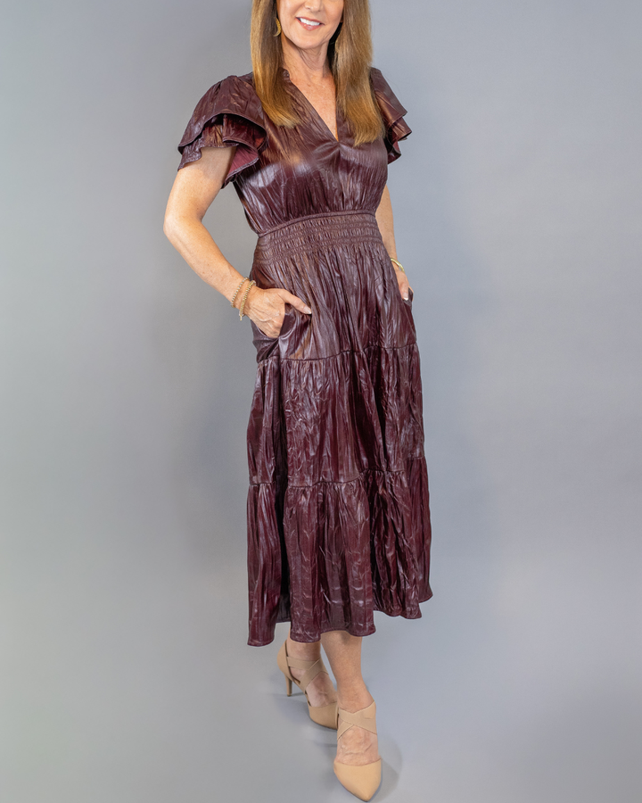 Tiered Ruffle Sleeve Midi Dress