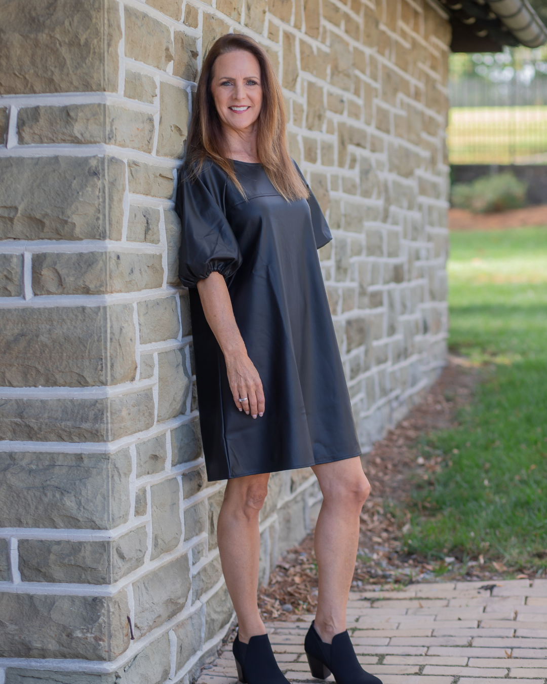 Leather Puffer Sleeve Dress