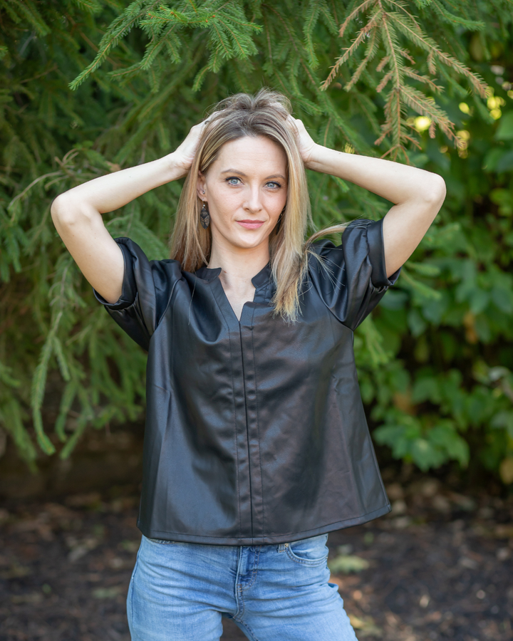 Leather Short Sleeve Top
