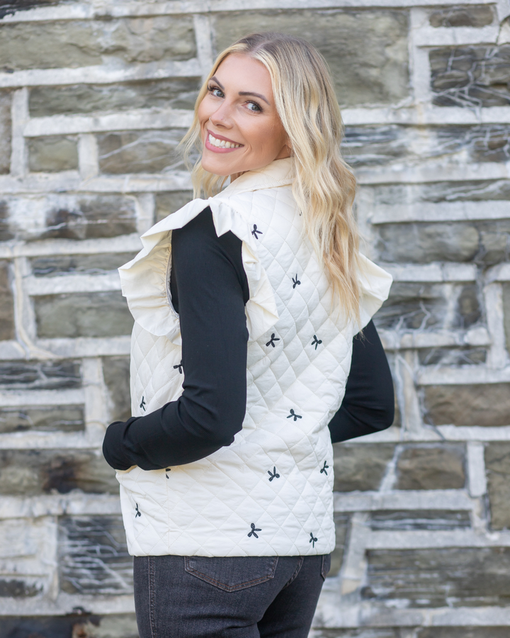 Ribbon Cap Sleeve Puffer Vest