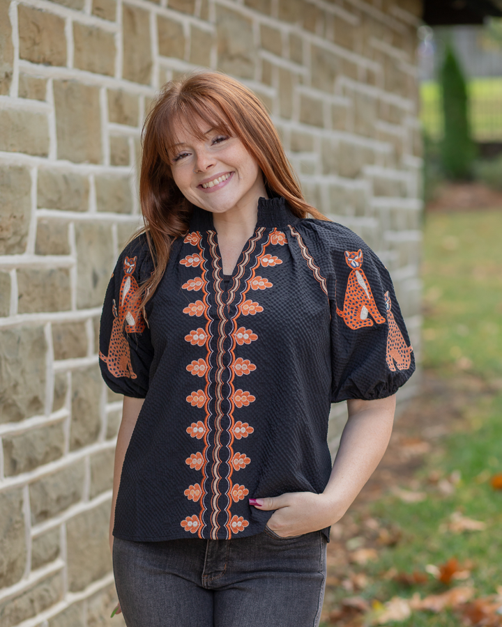 Textured Cheetah Embroidered Blouse