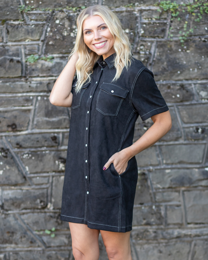 Black Suede Dress with Pockets