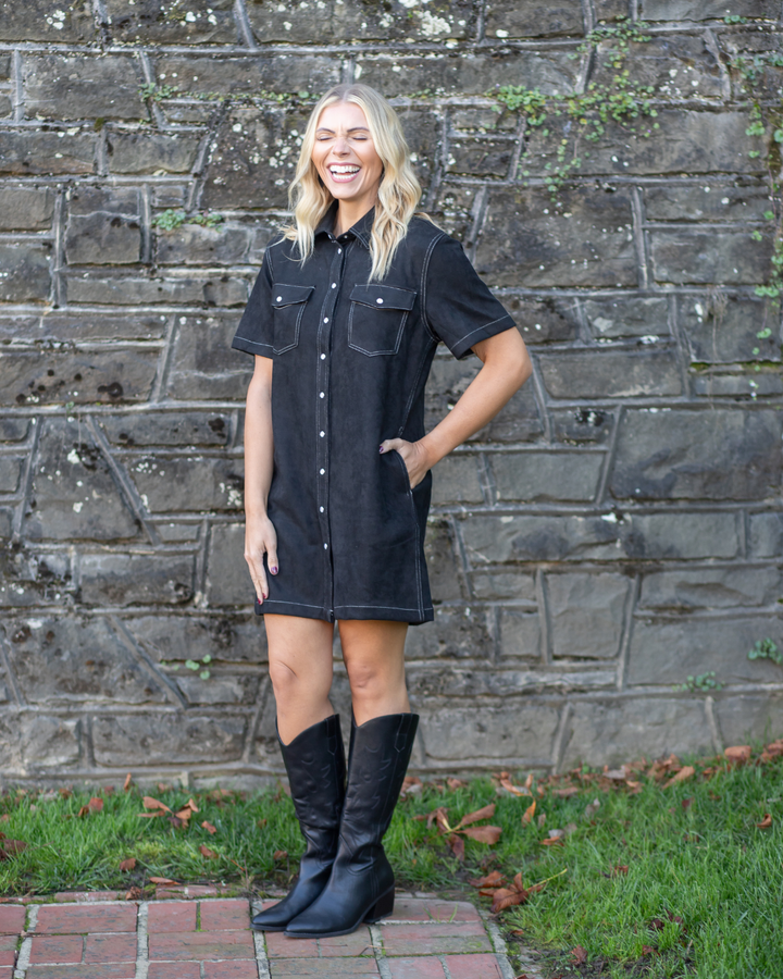 Black Suede Dress with Pockets