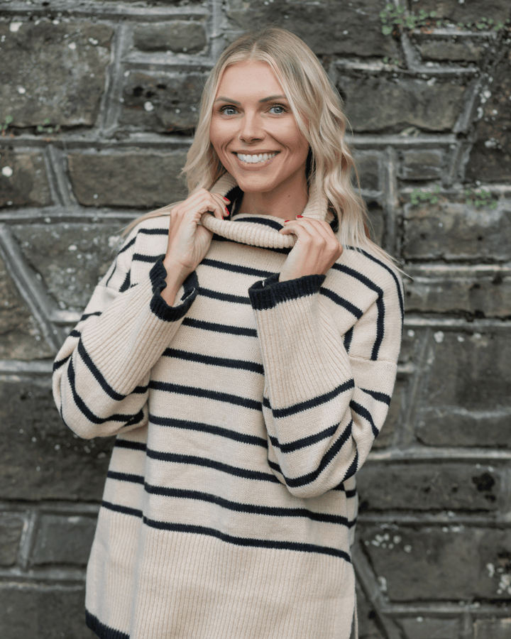 Striped Rolled Turtleneck Sweater
