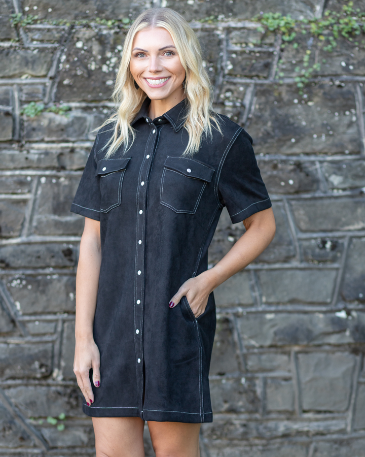 Black Suede Dress with Pockets