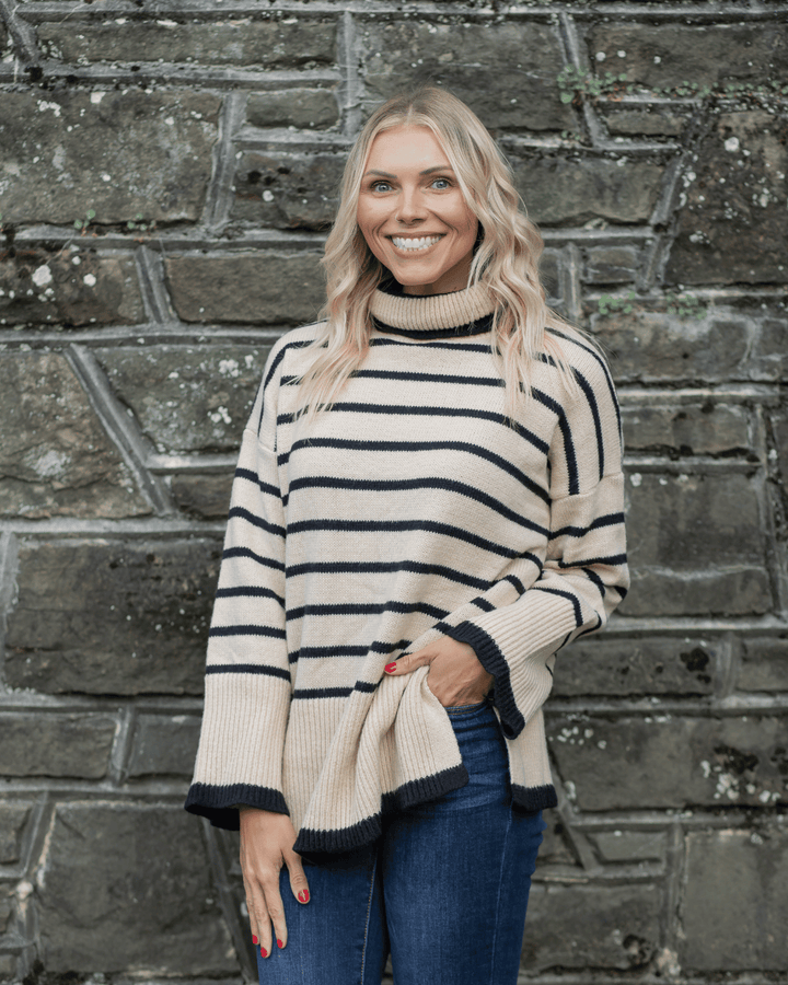 Striped Rolled Turtleneck Sweater
