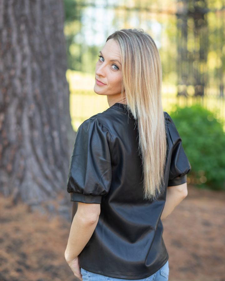 Leather Short Sleeve Top