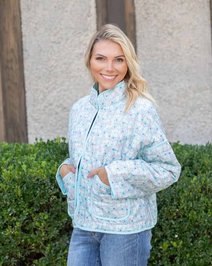 Blue Floral Trim Jacket