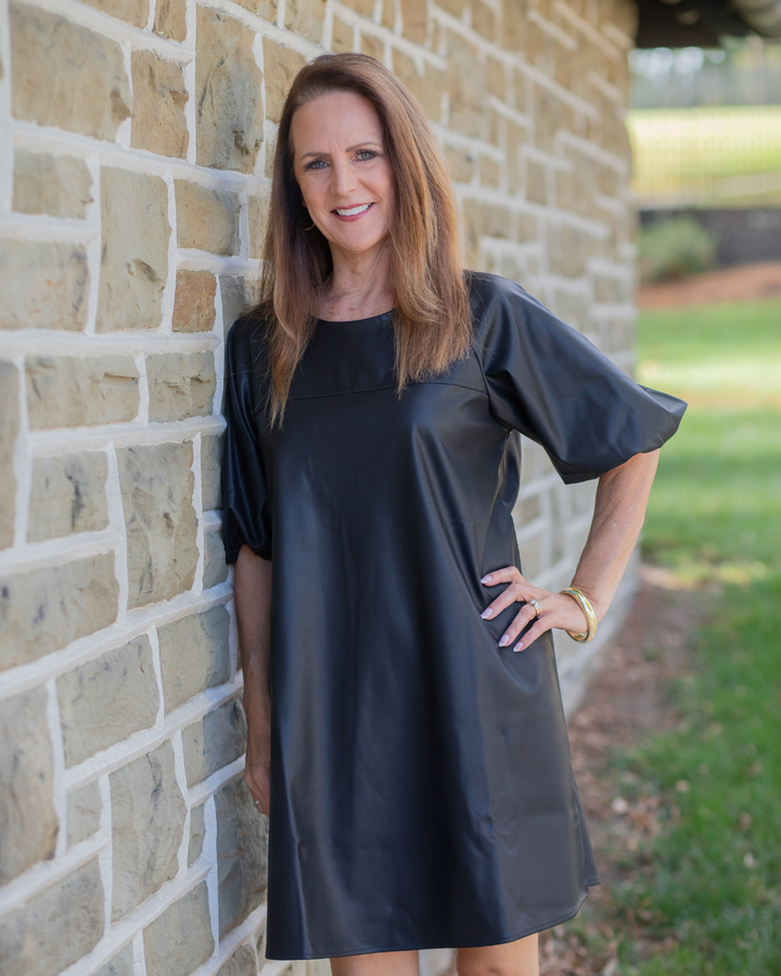 Leather Puffer Sleeve Dress
