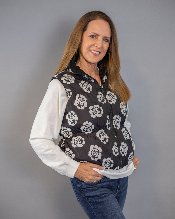 Reversible Black Floral Vest