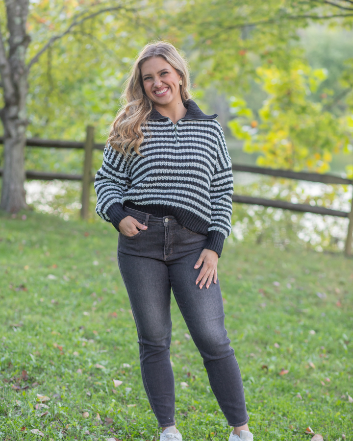 Striped Collared Knit Sweater