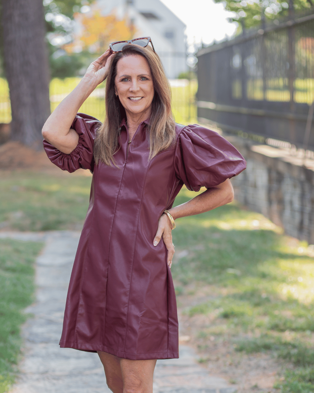 Leather Puffer Sleeve Dress
