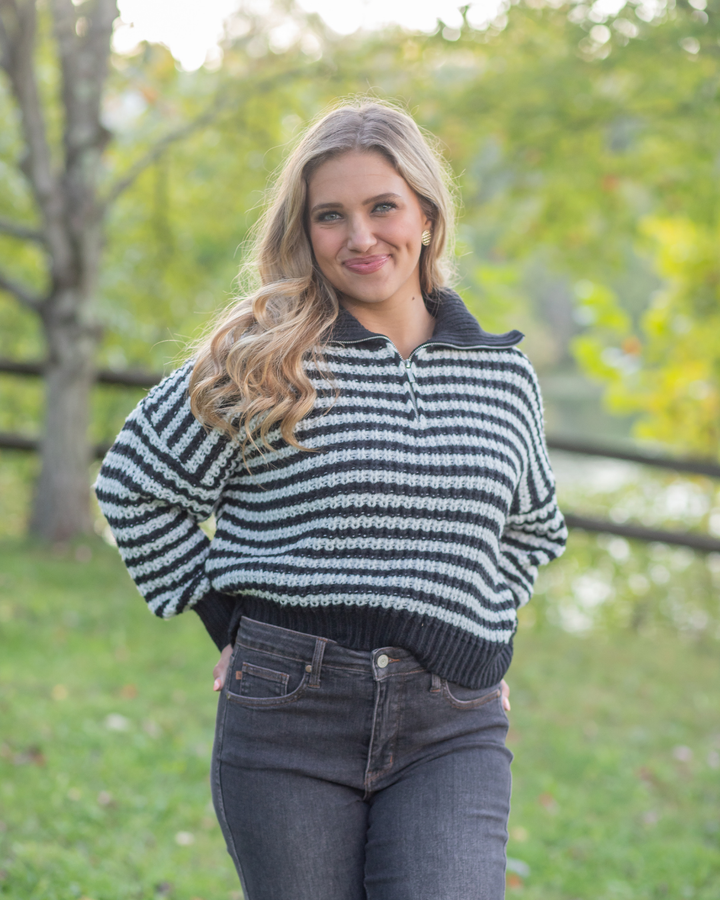 Striped Collared Knit Sweater
