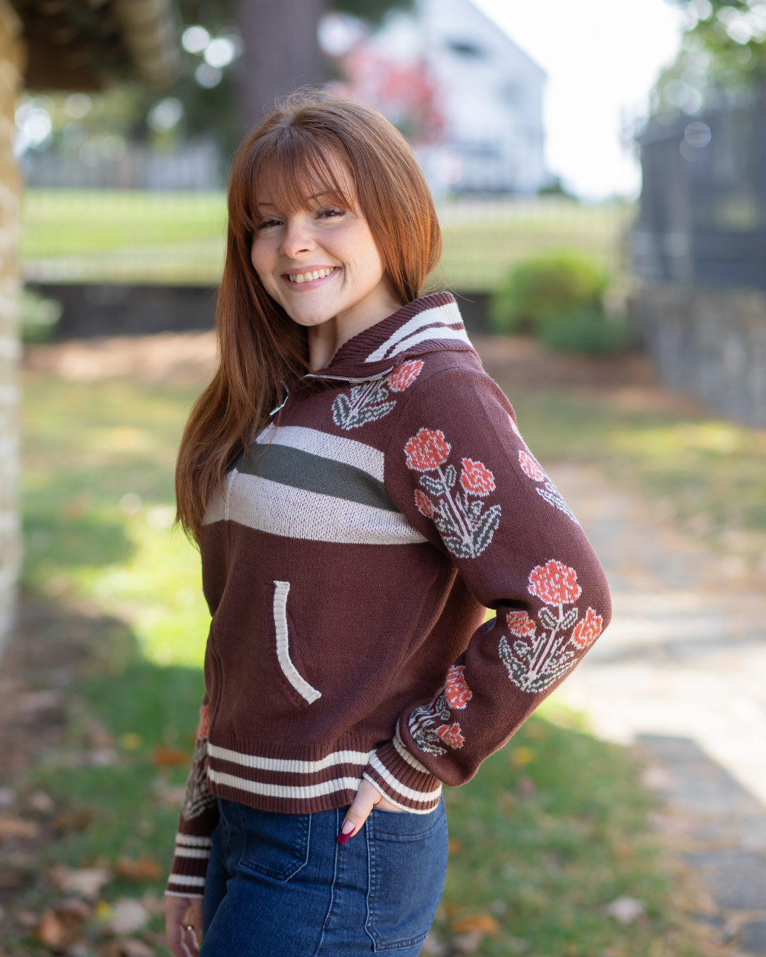 Knit Collared Sweater w/ Front Pockets