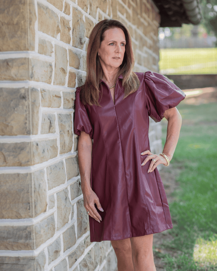 Leather Puffer Sleeve Dress
