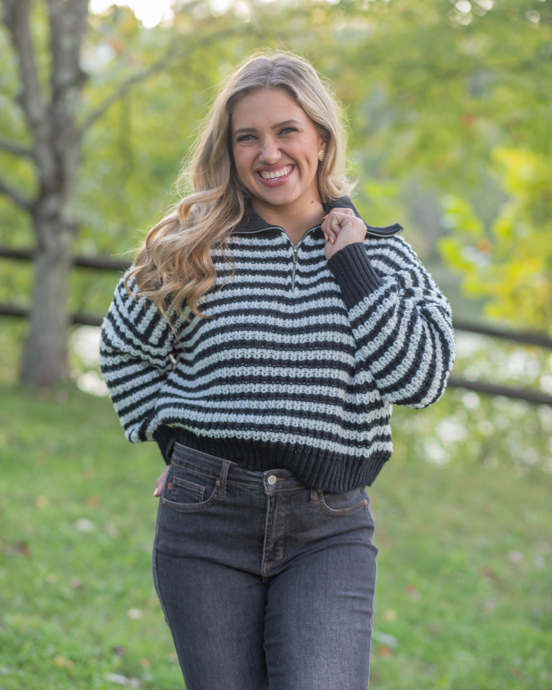 Striped Collared Knit Sweater