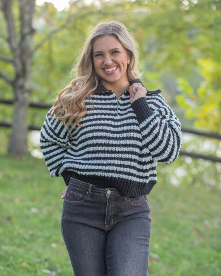 Striped Collared Knit Sweater