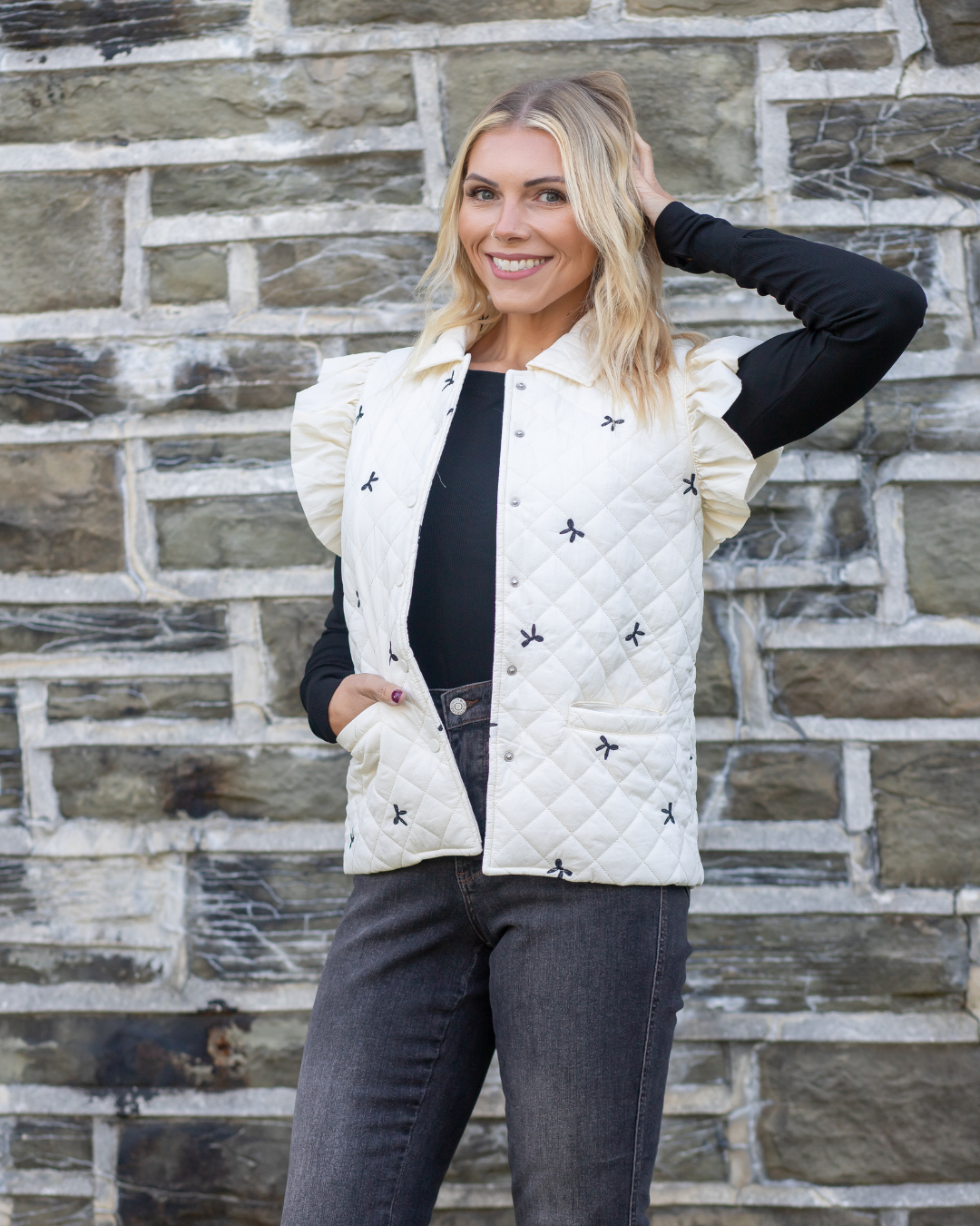 Ribbon Cap Sleeve Puffer Vest