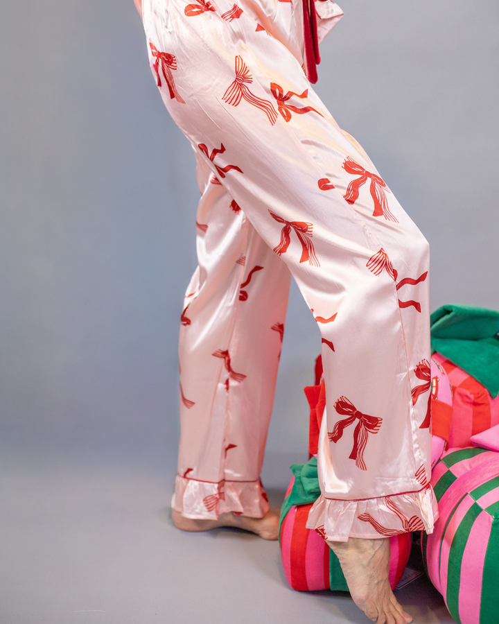Bella Satin Striped Bows Pajama Set - Pants