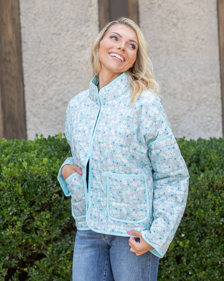 Blue Floral Trim Jacket