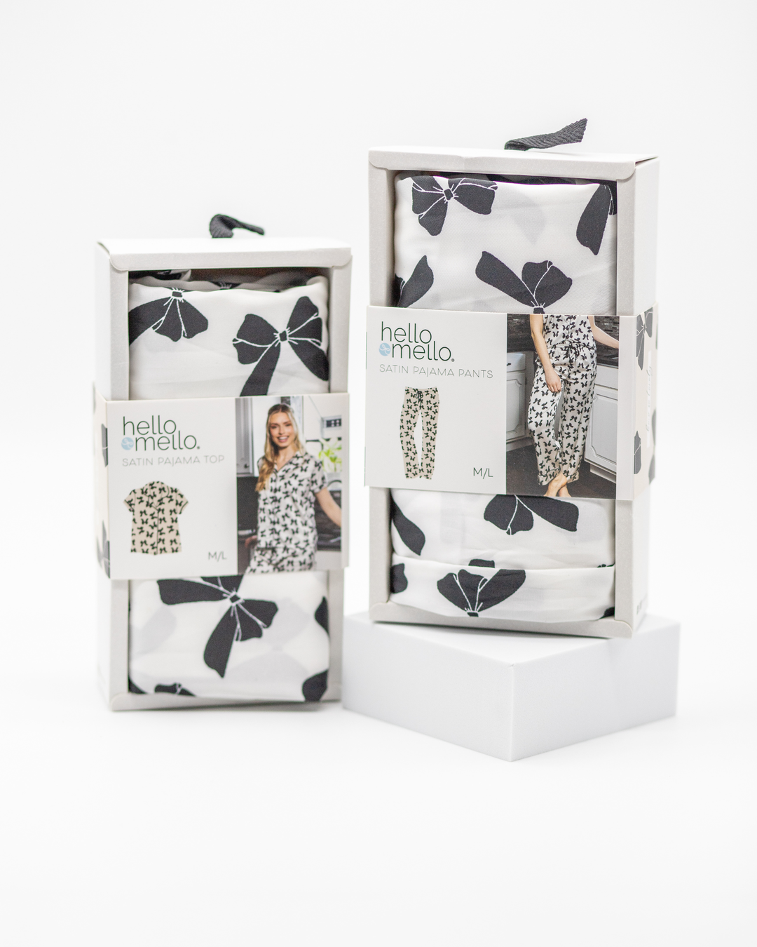 Satin Pajama Pants - Black Bows