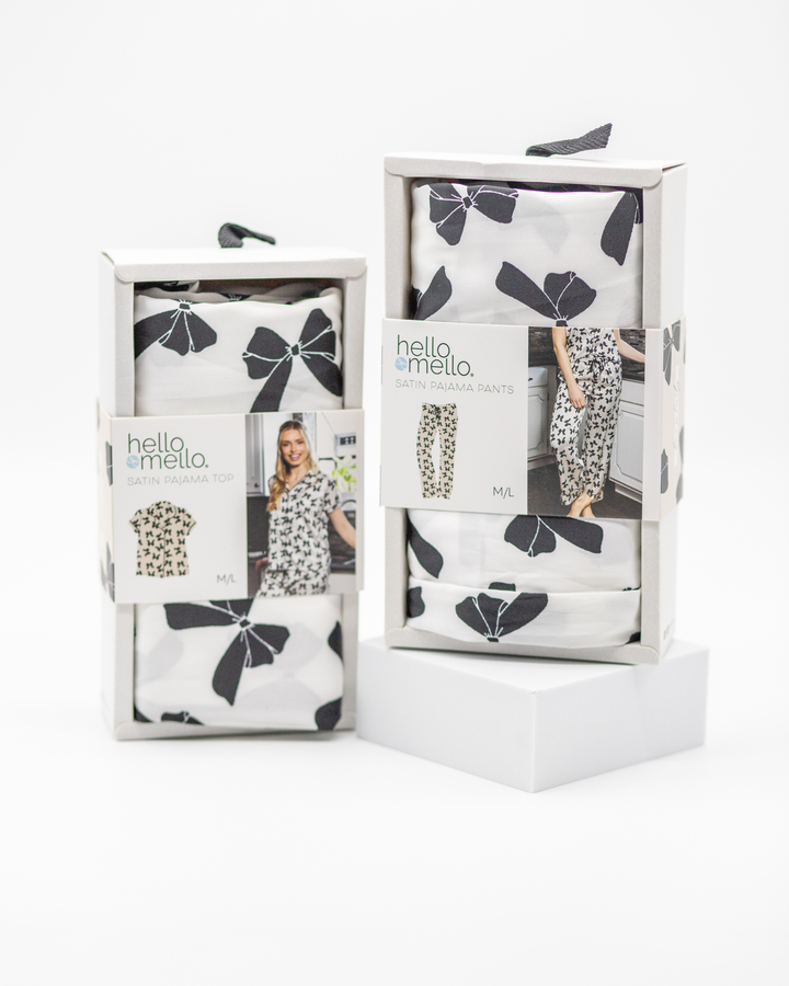 Satin Pajama Pants - Black Bows