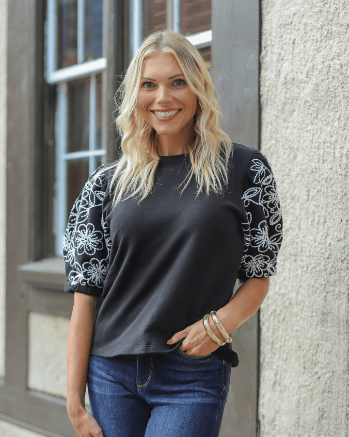 Embroidered Sleeve Sweater