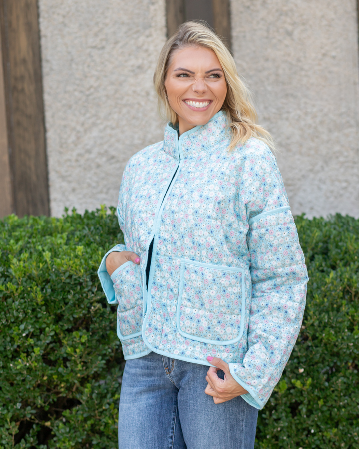 Blue Floral Trim Jacket