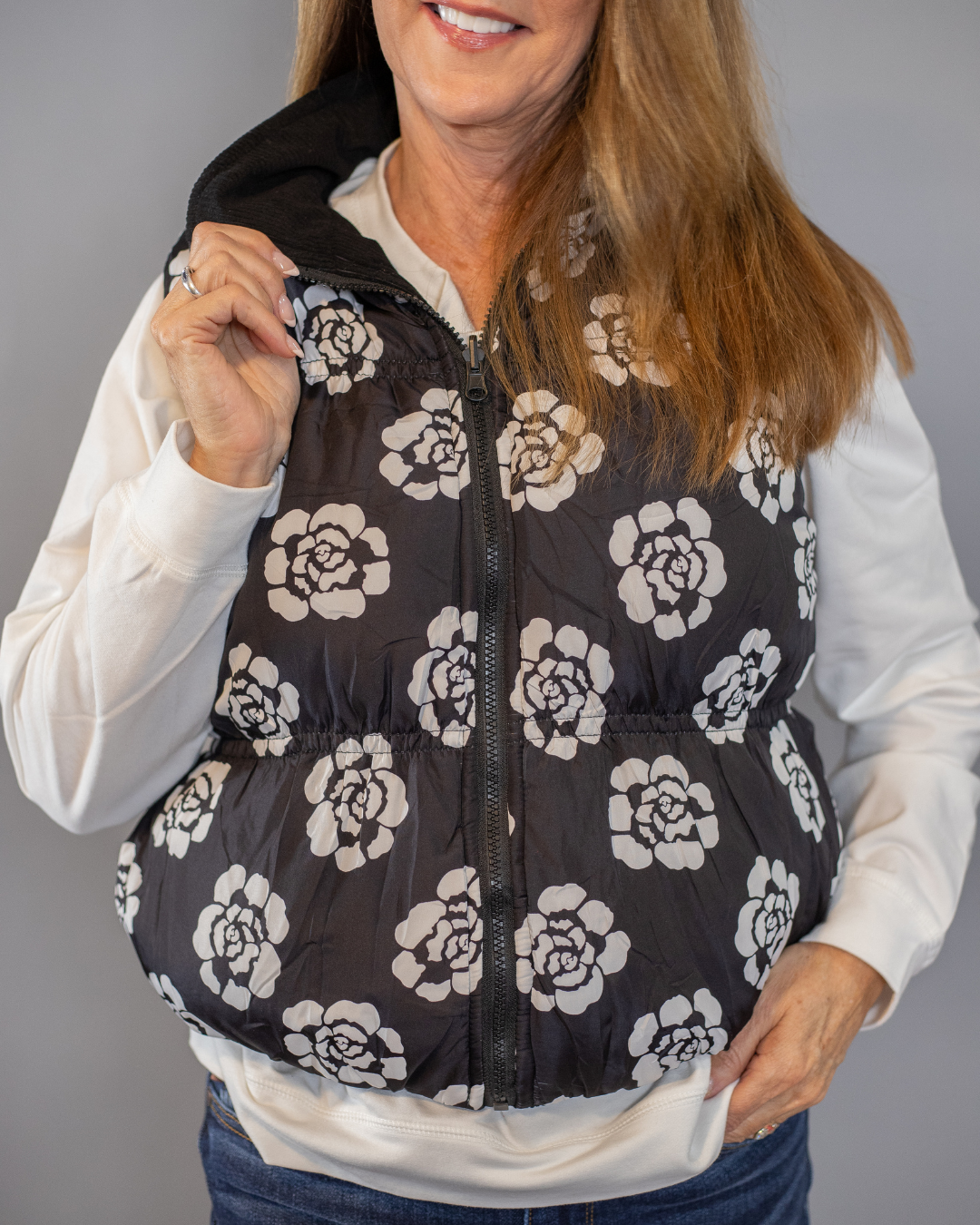 Reversible Black Floral Vest