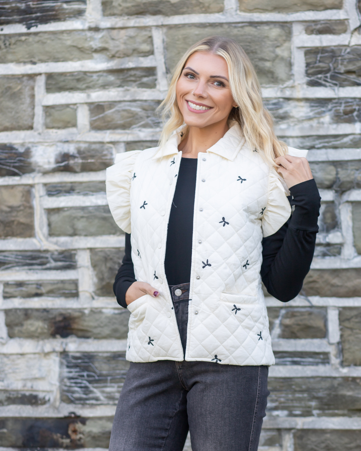 Ribbon Cap Sleeve Puffer Vest