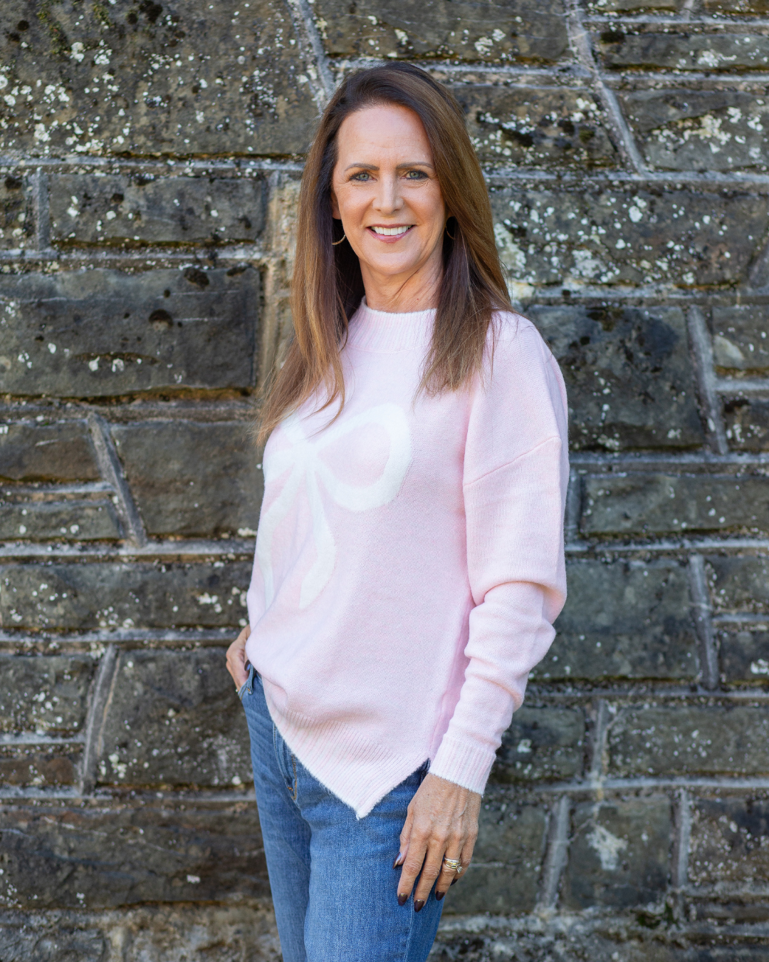 Holiday Bow Sweater - Soft Pink