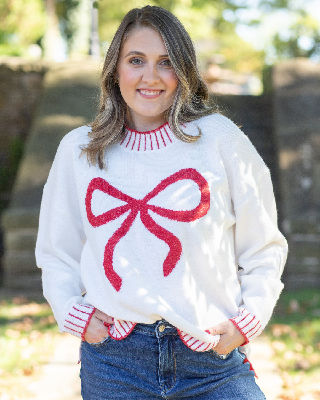 Holiday Bow Sweater - White