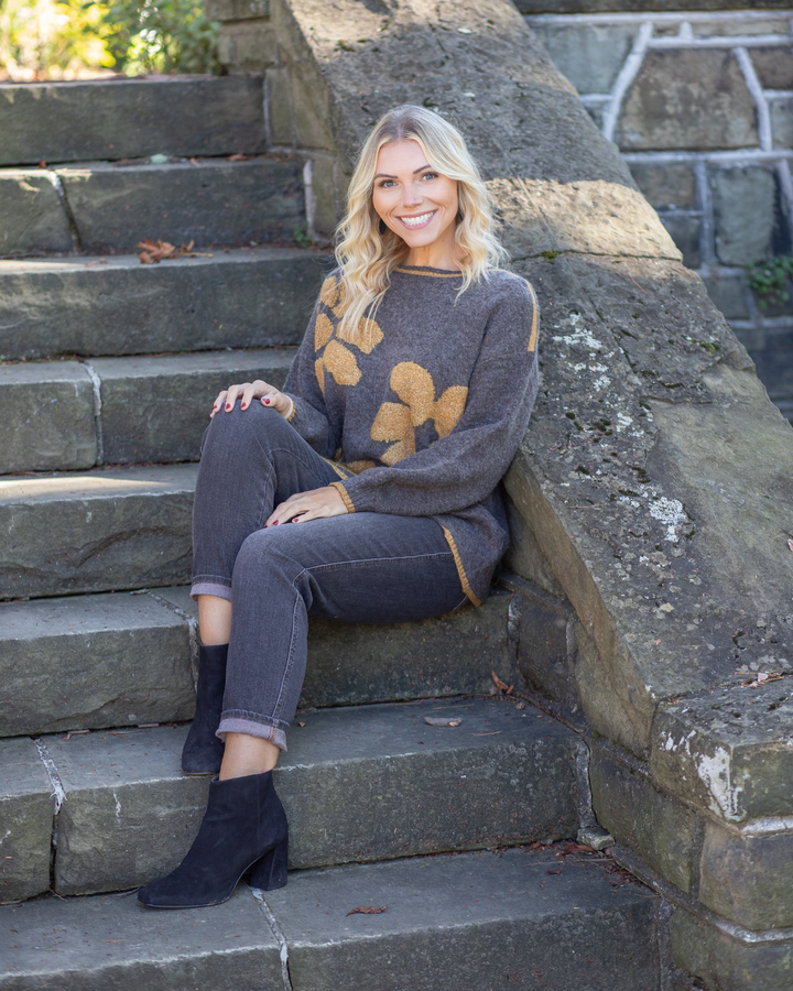 Sweater Weather Gray Floral Sweater