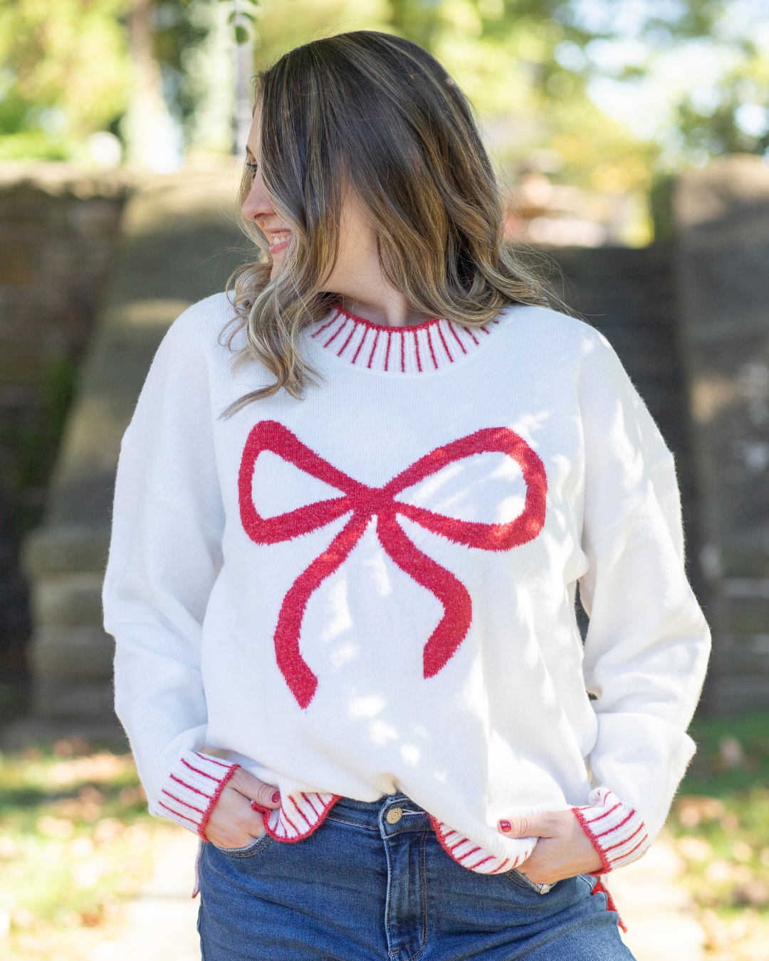 Holiday Bow Sweater - White