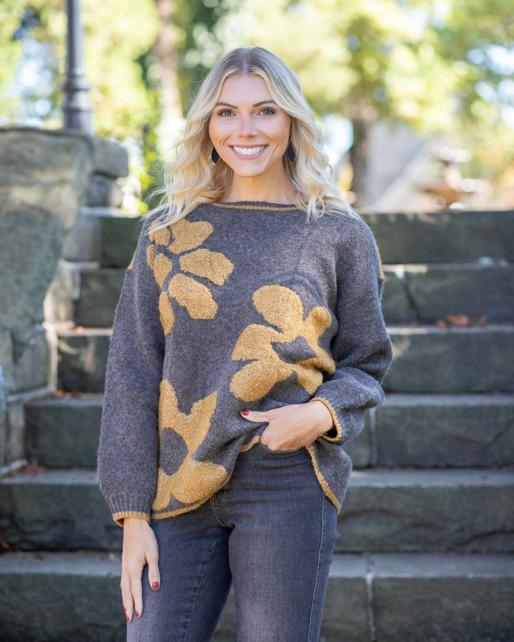 Sweater Weather Gray Floral Sweater