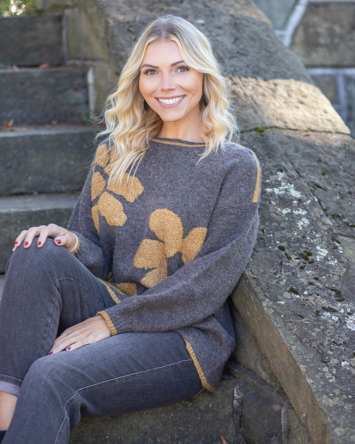 Sweater Weather Gray Floral Sweater
