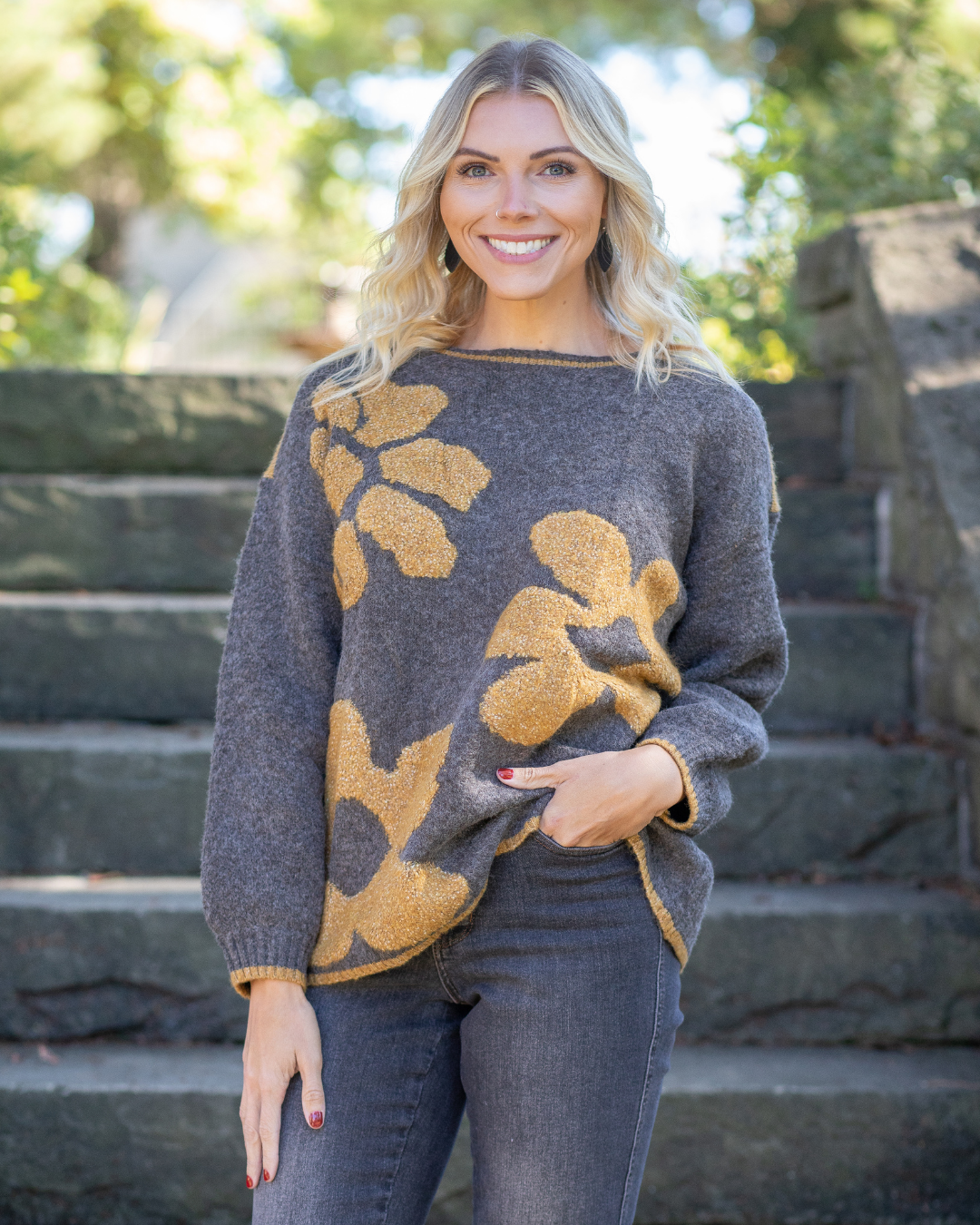 Sweater Weather Gray Floral Sweater