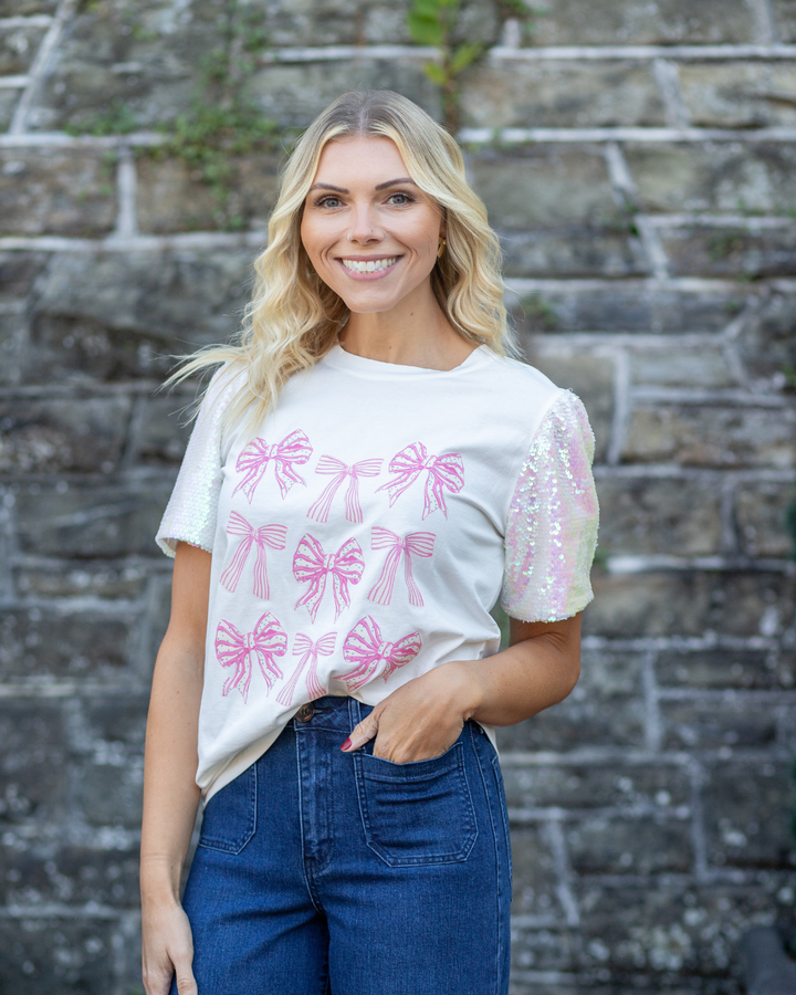 Pink Ribbons Sequins Top