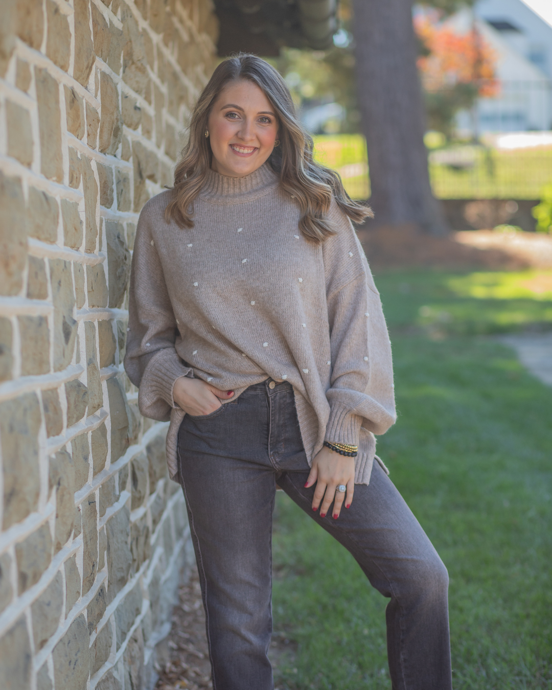 Subtle Polka Dot Detail Turtleneck