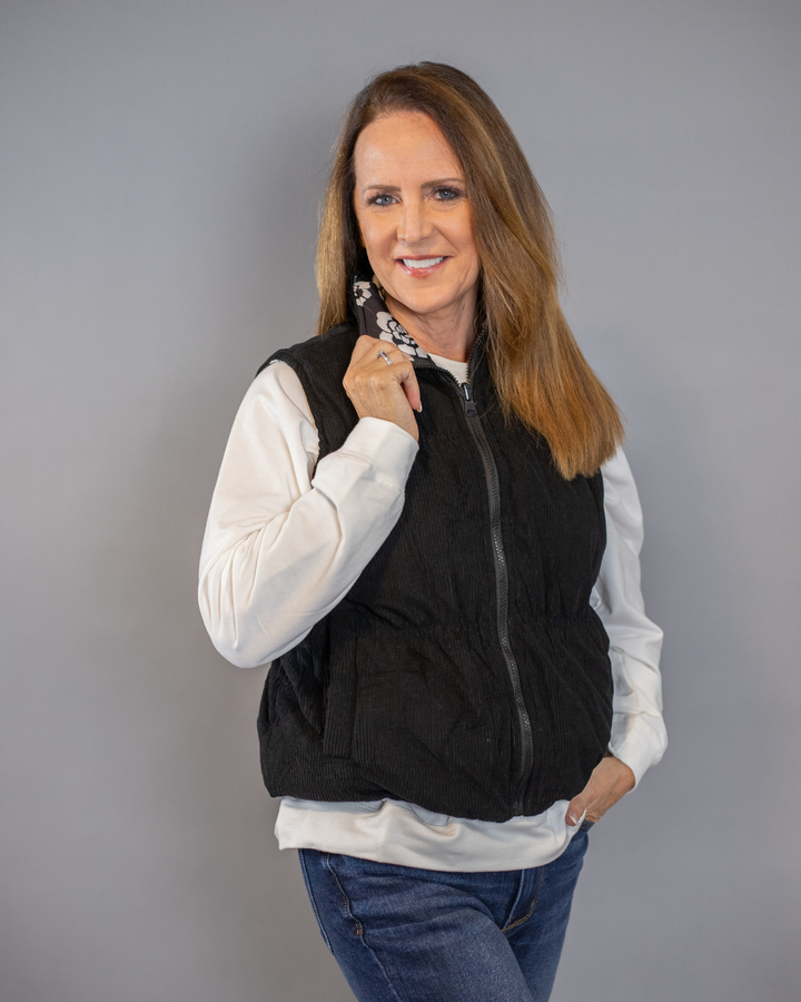 Reversible Black Floral Vest